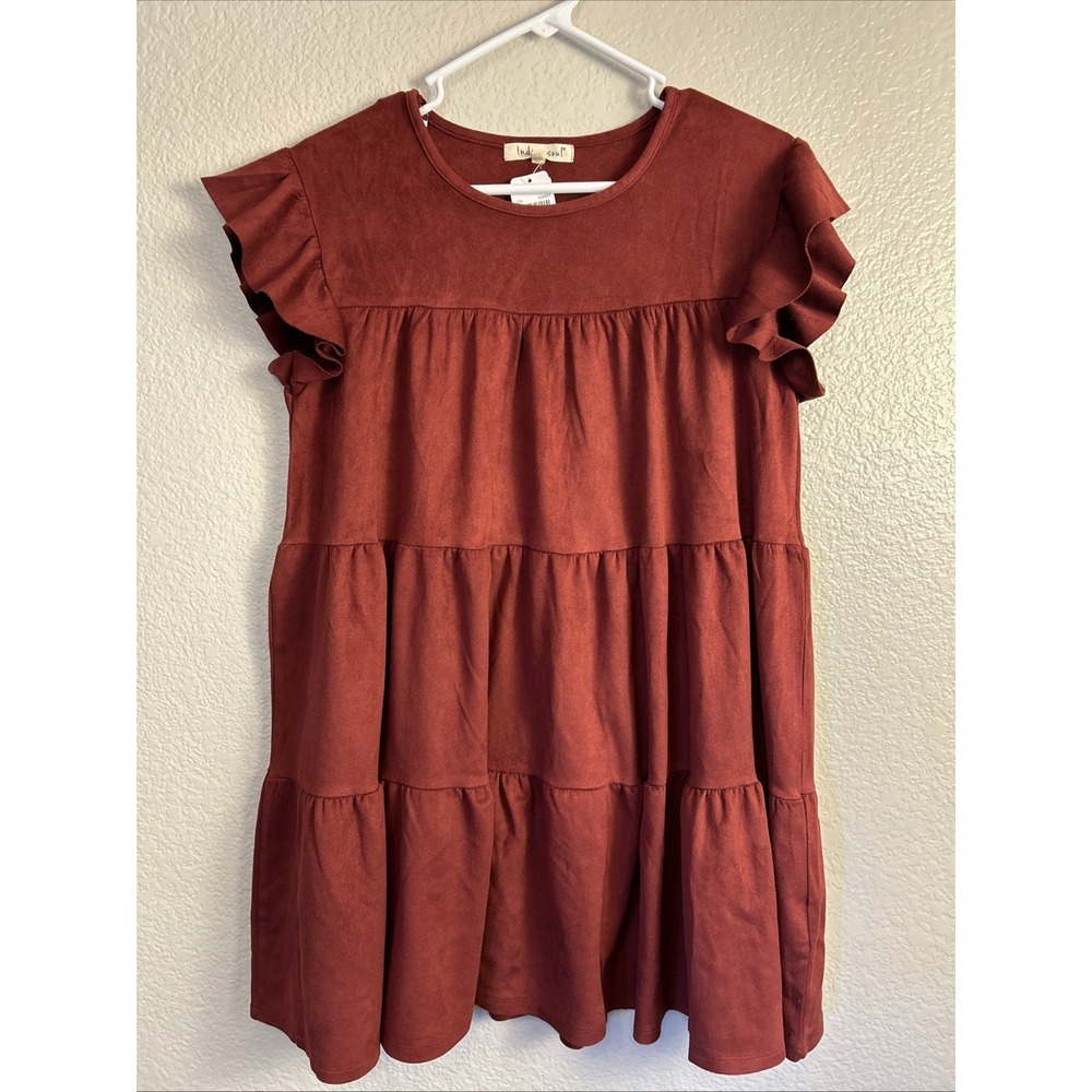 Indigo Soul Dress S Wine Tiered Tunic Cottagecore Flutter Sleeve Midi Boho